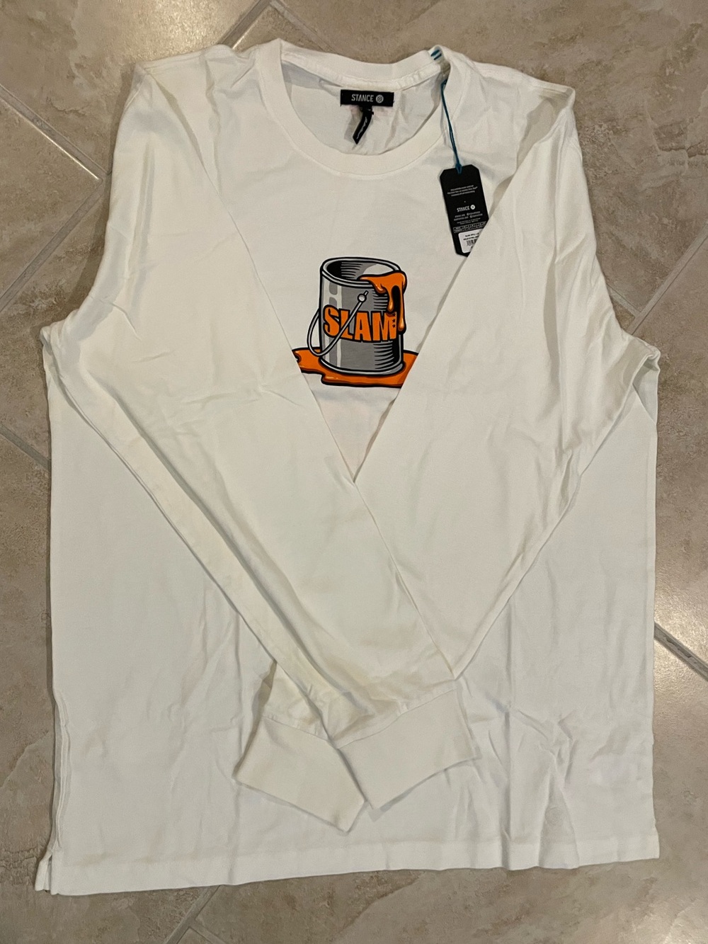 Stance White Long Sleeve Shirt with Orange Paint Can Graphic